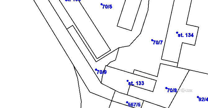 Parcela st. 70/10 v KÚ Krnsko, Katastrální mapa