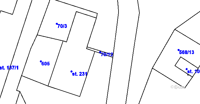 Parcela st. 70/12 v KÚ Krnsko, Katastrální mapa