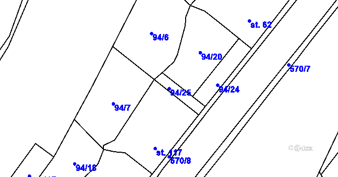 Parcela st. 94/25 v KÚ Krnsko, Katastrální mapa
