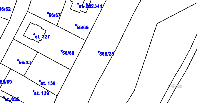 Parcela st. 568/23 v KÚ Krnsko, Katastrální mapa