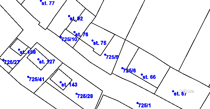 Parcela st. 725/9 v KÚ Krokočín, Katastrální mapa