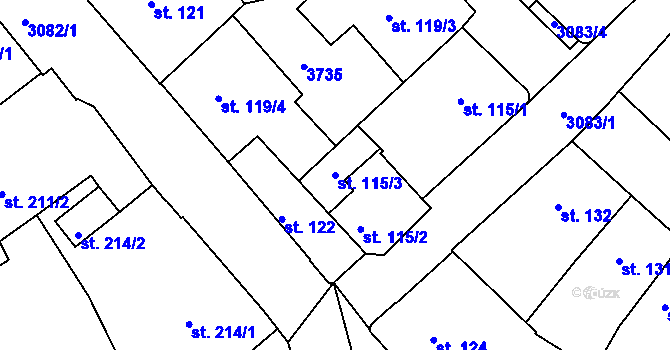 Parcela st. 115/3 v KÚ Kroměříž, Katastrální mapa