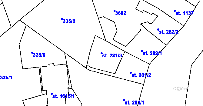 Parcela st. 281/3 v KÚ Kroměříž, Katastrální mapa