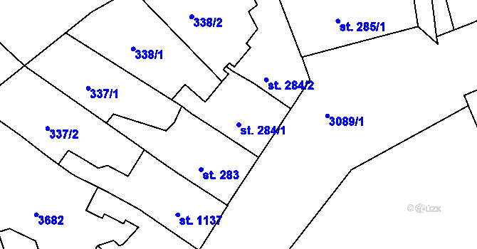Parcela st. 284/1 v KÚ Kroměříž, Katastrální mapa