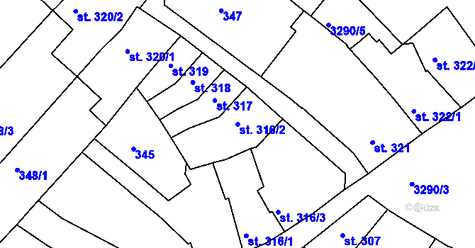 Parcela st. 316/2 v KÚ Kroměříž, Katastrální mapa