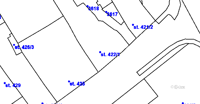 Parcela st. 422/1 v KÚ Kroměříž, Katastrální mapa