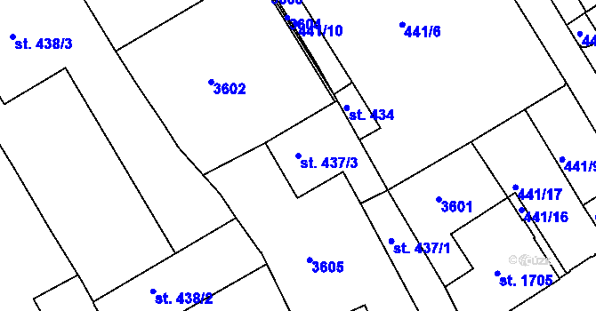 Parcela st. 437/3 v KÚ Kroměříž, Katastrální mapa