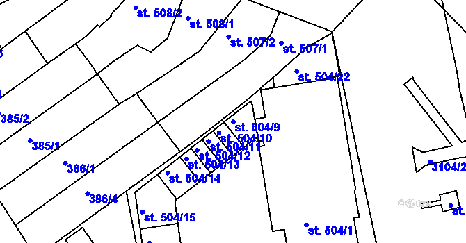 Parcela st. 504/9 v KÚ Kroměříž, Katastrální mapa