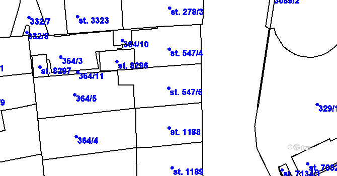 Parcela st. 547/5 v KÚ Kroměříž, Katastrální mapa