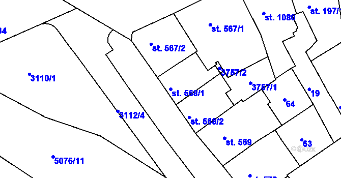 Parcela st. 568/1 v KÚ Kroměříž, Katastrální mapa
