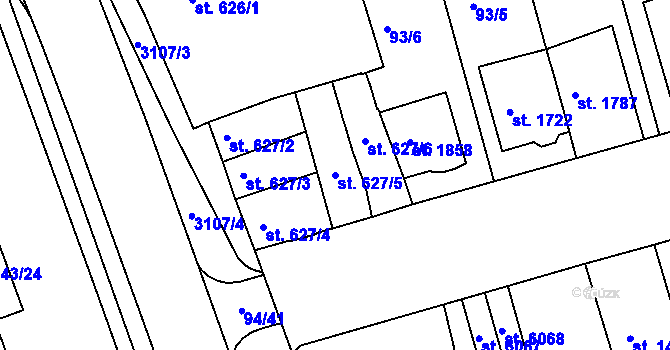 Parcela st. 627/5 v KÚ Kroměříž, Katastrální mapa
