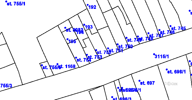 Parcela st. 752 v KÚ Kroměříž, Katastrální mapa