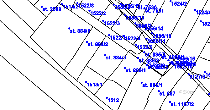 Parcela st. 884/3 v KÚ Kroměříž, Katastrální mapa