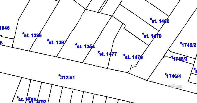 Parcela st. 1477 v KÚ Kroměříž, Katastrální mapa