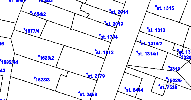 Parcela st. 1612 v KÚ Kroměříž, Katastrální mapa