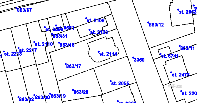 Parcela st. 2114 v KÚ Kroměříž, Katastrální mapa
