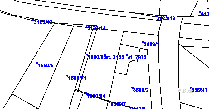 Parcela st. 2153 v KÚ Kroměříž, Katastrální mapa