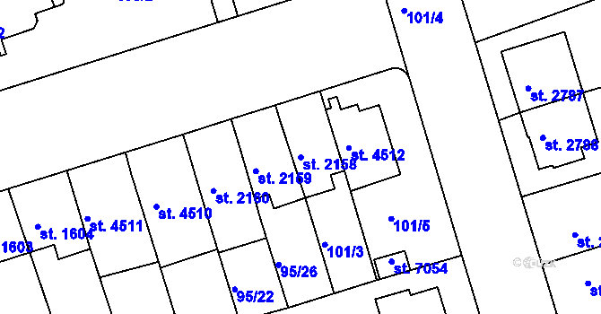 Parcela st. 2158 v KÚ Kroměříž, Katastrální mapa