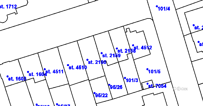 Parcela st. 2159 v KÚ Kroměříž, Katastrální mapa