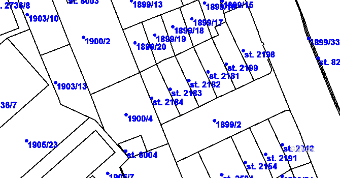 Parcela st. 2183 v KÚ Kroměříž, Katastrální mapa
