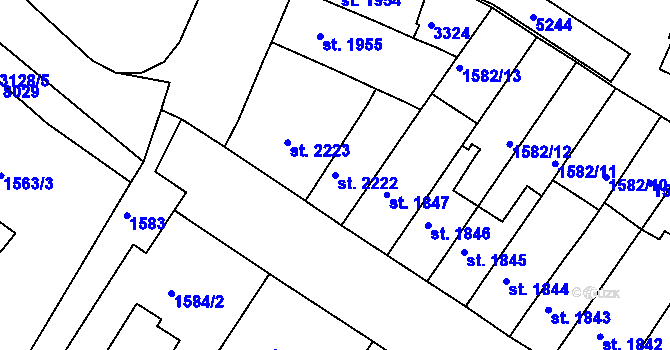 Parcela st. 2222 v KÚ Kroměříž, Katastrální mapa