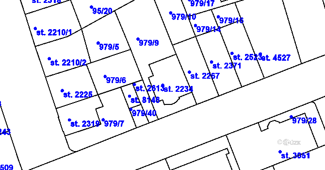 Parcela st. 2234 v KÚ Kroměříž, Katastrální mapa