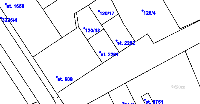 Parcela st. 2291 v KÚ Kroměříž, Katastrální mapa