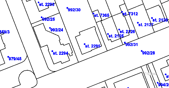 Parcela st. 2295 v KÚ Kroměříž, Katastrální mapa