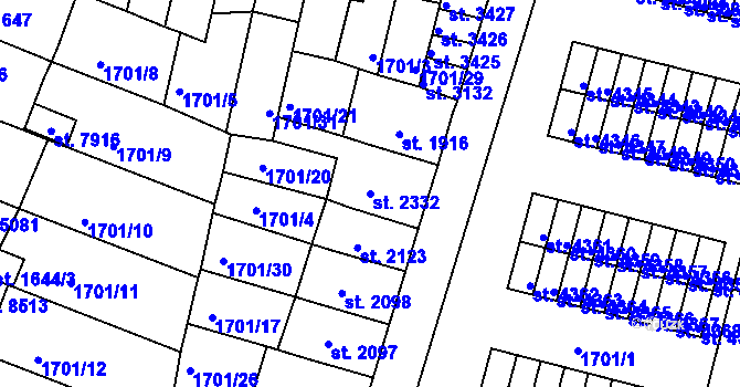 Parcela st. 2332 v KÚ Kroměříž, Katastrální mapa