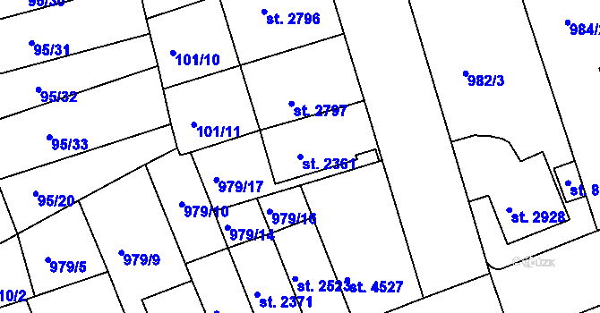 Parcela st. 2361 v KÚ Kroměříž, Katastrální mapa