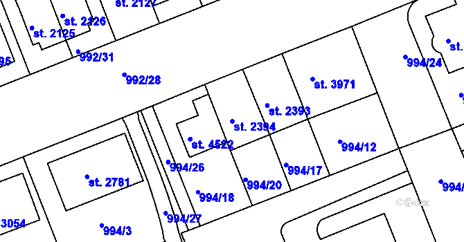 Parcela st. 2394 v KÚ Kroměříž, Katastrální mapa