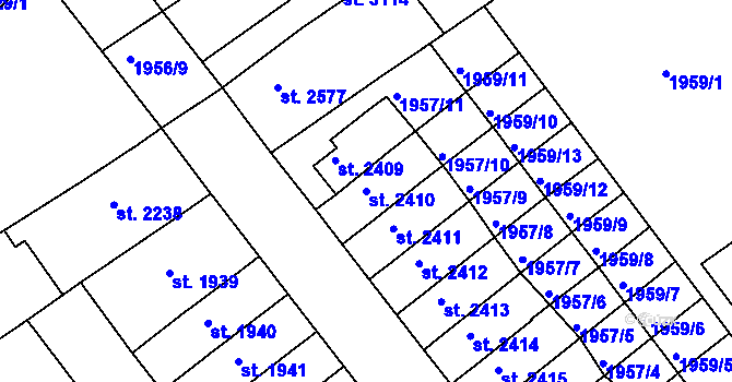 Parcela st. 2410 v KÚ Kroměříž, Katastrální mapa