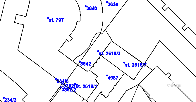 Parcela st. 2618/3 v KÚ Kroměříž, Katastrální mapa