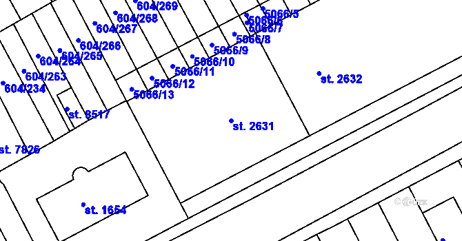 Parcela st. 2631 v KÚ Kroměříž, Katastrální mapa