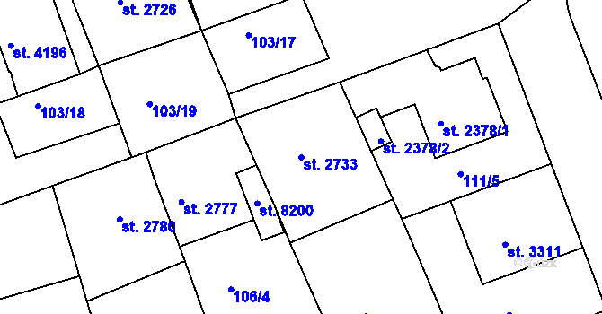 Parcela st. 2733 v KÚ Kroměříž, Katastrální mapa