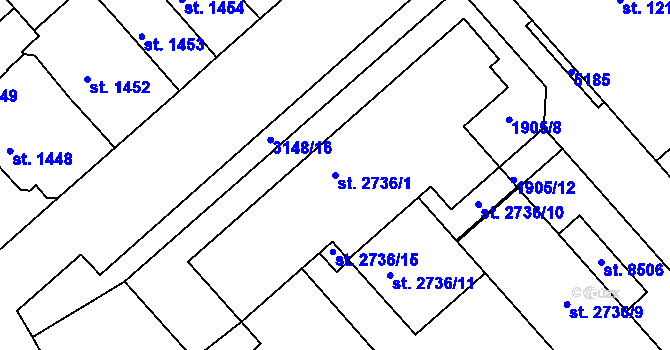 Parcela st. 2736/1 v KÚ Kroměříž, Katastrální mapa