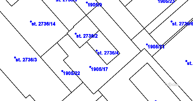 Parcela st. 2736/4 v KÚ Kroměříž, Katastrální mapa