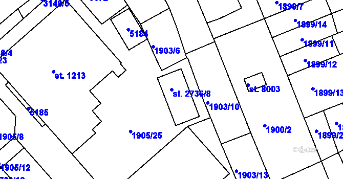 Parcela st. 2736/8 v KÚ Kroměříž, Katastrální mapa