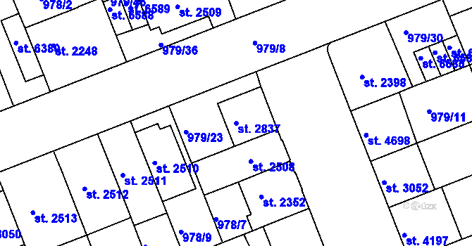 Parcela st. 2837 v KÚ Kroměříž, Katastrální mapa