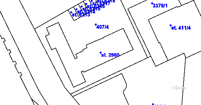 Parcela st. 2960 v KÚ Kroměříž, Katastrální mapa