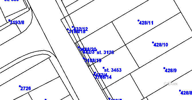 Parcela st. 3126 v KÚ Kroměříž, Katastrální mapa