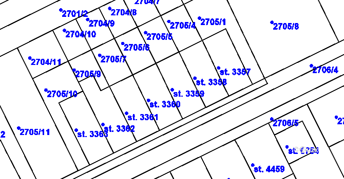 Parcela st. 3359 v KÚ Kroměříž, Katastrální mapa