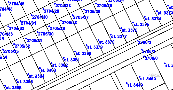 Parcela st. 3379 v KÚ Kroměříž, Katastrální mapa
