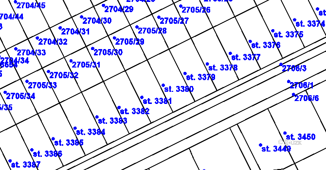 Parcela st. 3380 v KÚ Kroměříž, Katastrální mapa