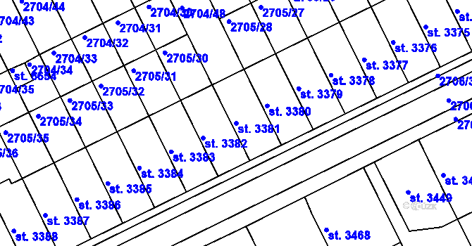 Parcela st. 3381 v KÚ Kroměříž, Katastrální mapa