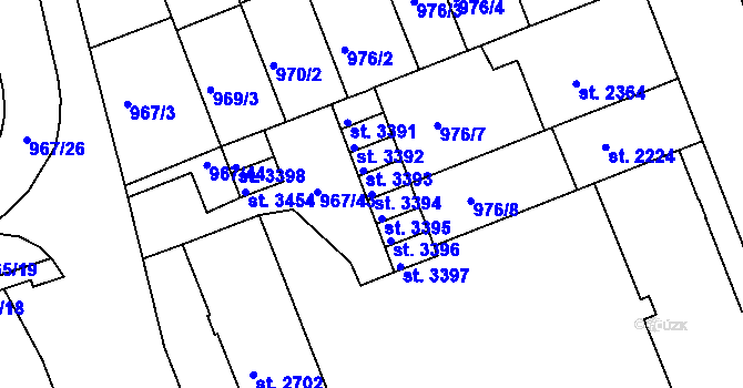 Parcela st. 3394 v KÚ Kroměříž, Katastrální mapa
