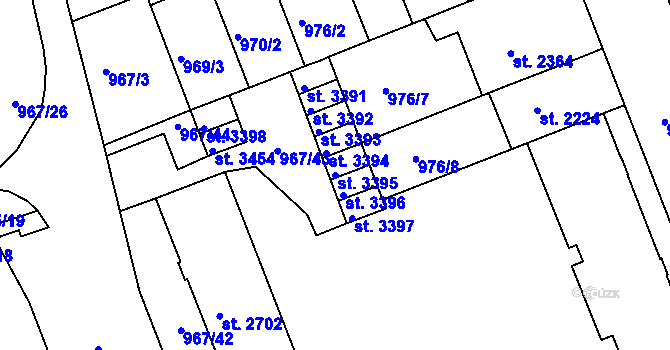 Parcela st. 3395 v KÚ Kroměříž, Katastrální mapa