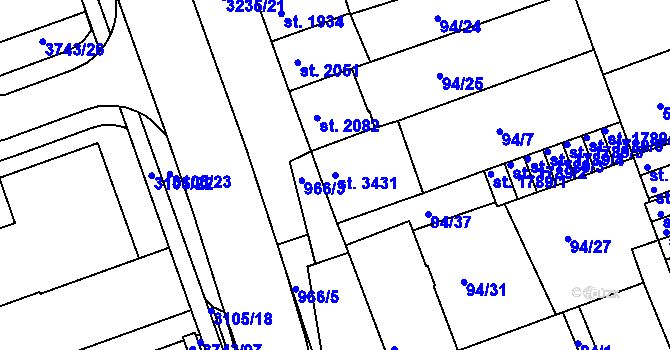 Parcela st. 3431 v KÚ Kroměříž, Katastrální mapa