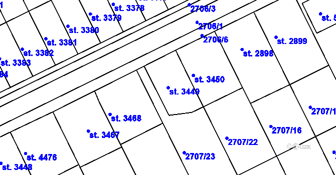 Parcela st. 3449 v KÚ Kroměříž, Katastrální mapa