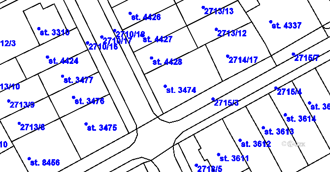 Parcela st. 3474 v KÚ Kroměříž, Katastrální mapa